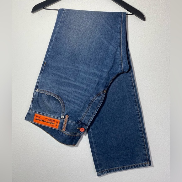 Heron Preston Jeans Mens Relaxed Fit High Rise Logo Denim Straight Leg - Picture 5 of 8